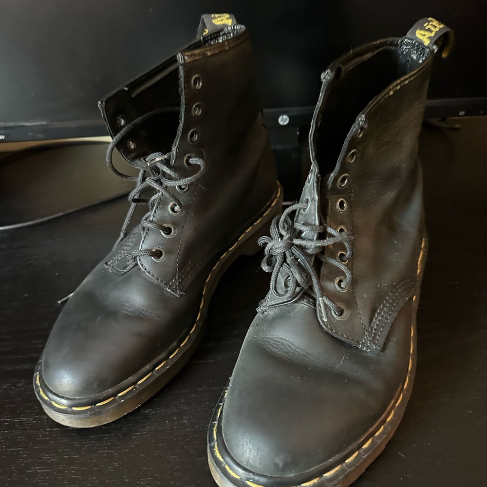 Dr. Martens Black Vintage Boots with Yellow Stitching